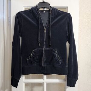 Express Velour Zip Hoodie Studded Pocket Y2K Lounge Jacket Size M